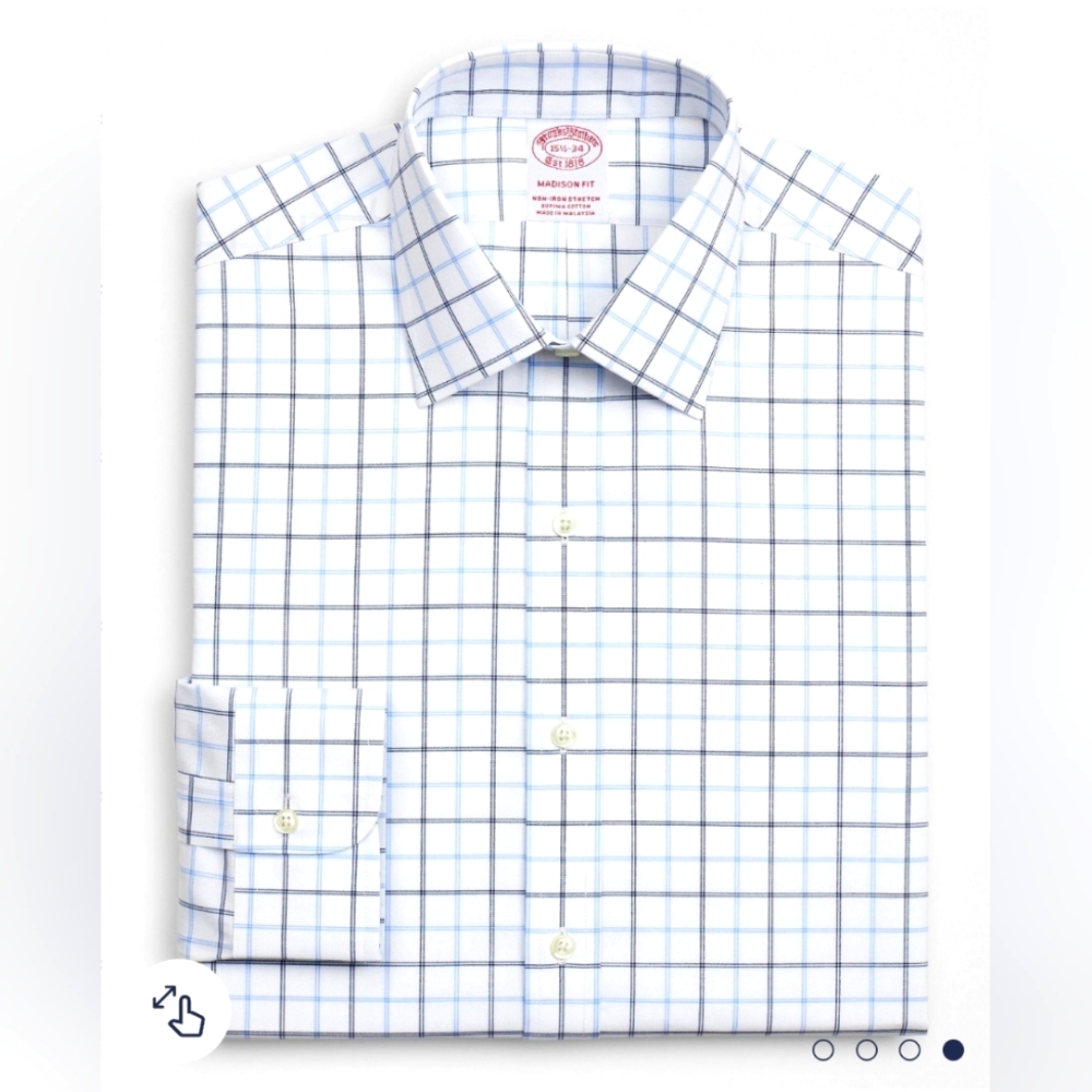 Brooks Brothers White and Blue Relaxed Fit Dress Shirt (Neck 17)
